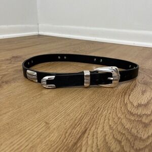 Vintage Lejon Western Boho Italian Saddle Leather Belt M Black Silver Concho US